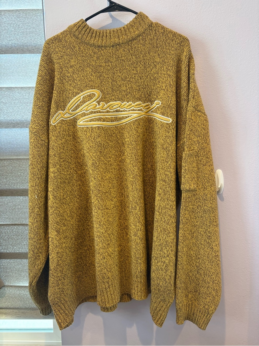 Marled Mustard Crewneck Sweater with Script Embroidery